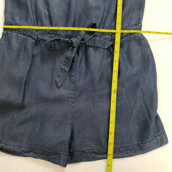 ZARA Blue Size XS Shorts Sleeveless Romper V-Neck Tie Waist One Piece Chambray - Picture 6 of 9